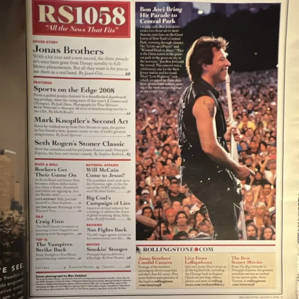 Rolling Stone Magazine Aug 2008 Issue #1058 Jonas Brothers Cover Illustrated